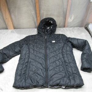 New Balance Jacket Womens XL Black Quilted Hooded Pack Light Insulated Puffer